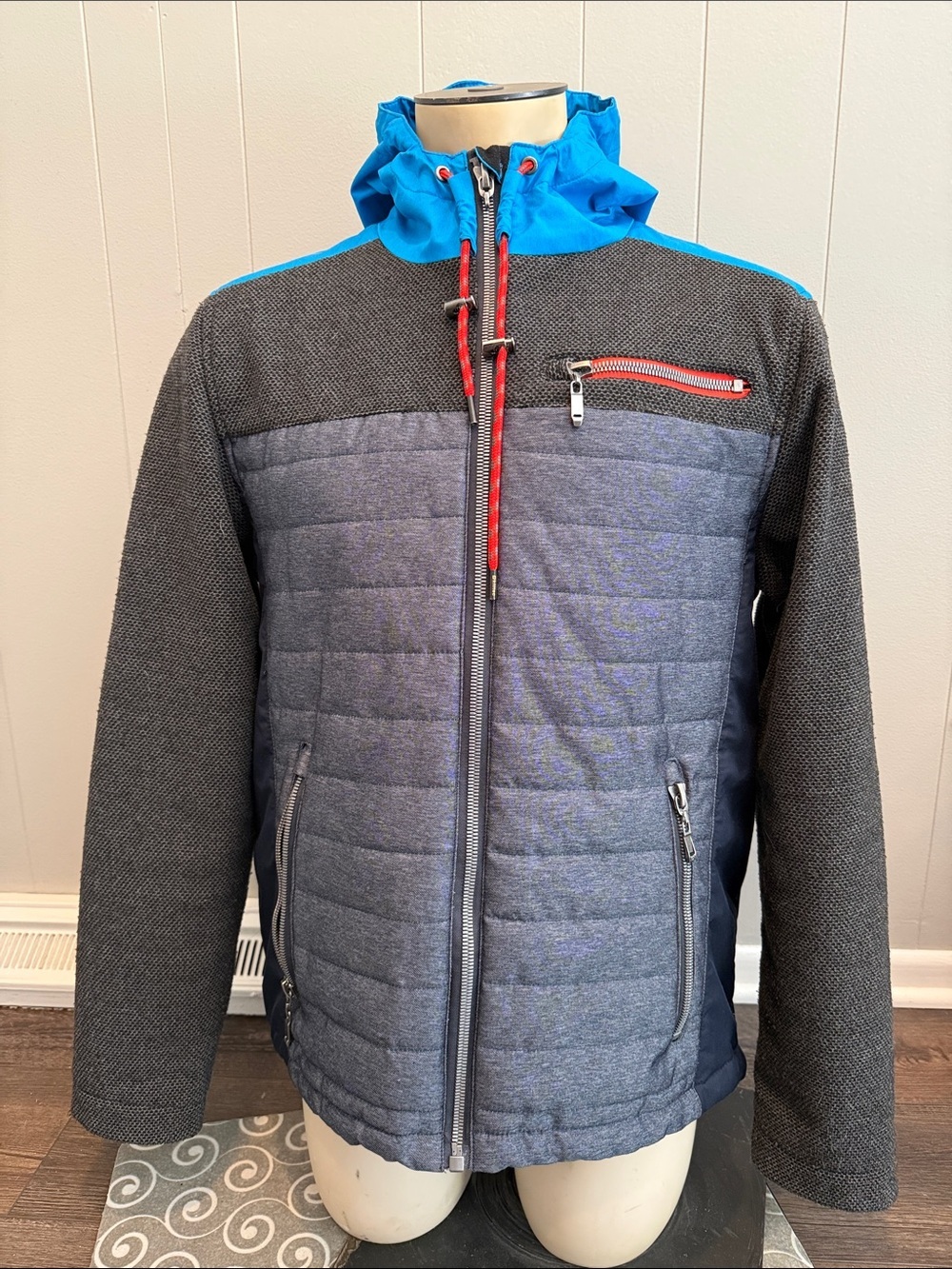 Killtec Men's Large Quilted Hooded Puffer Jacket in Blue and Gray